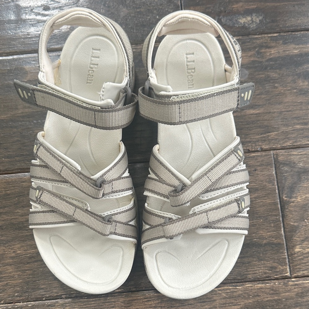 L.L. Bean Taupe and Cream Women's Strappy Sandals